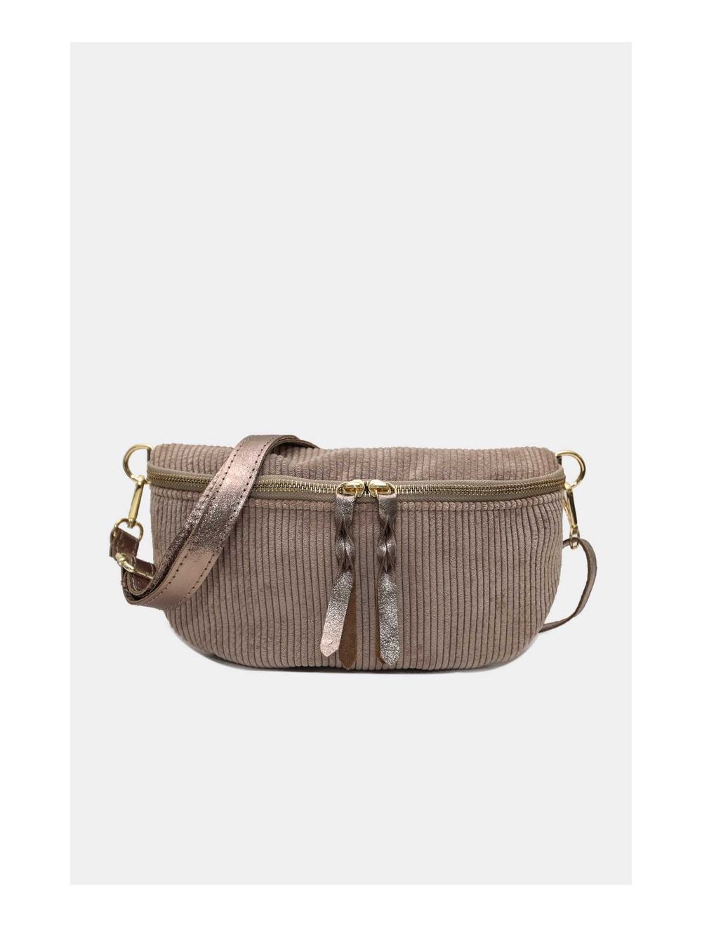 Tom&eva Sac Banane Textile Velours Garni Croûte Cuir Vachette Métallisé 4135 ROSA VELOURS-Taupe