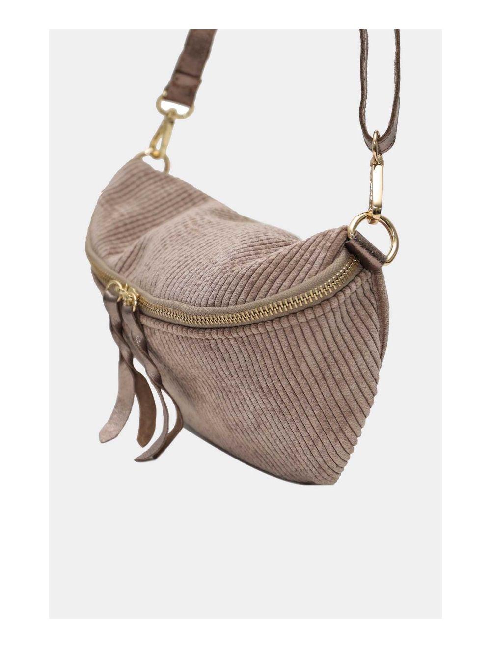 Tom&eva Sac Banane Textile Velours Garni Croûte Cuir Vachette Métallisé 4135 ROSA VELOURS-Taupe