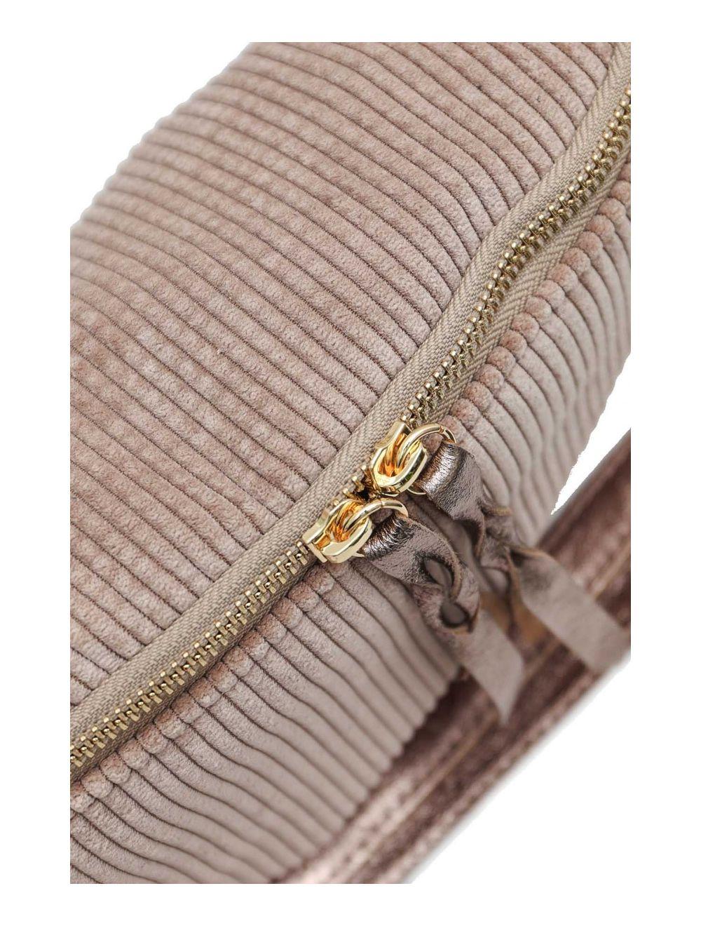 tom&eva Sac Banane Textile Velours Garni Croûte Cuir Vachette Métallisé 4135 ROSA VELOURS-Taupe