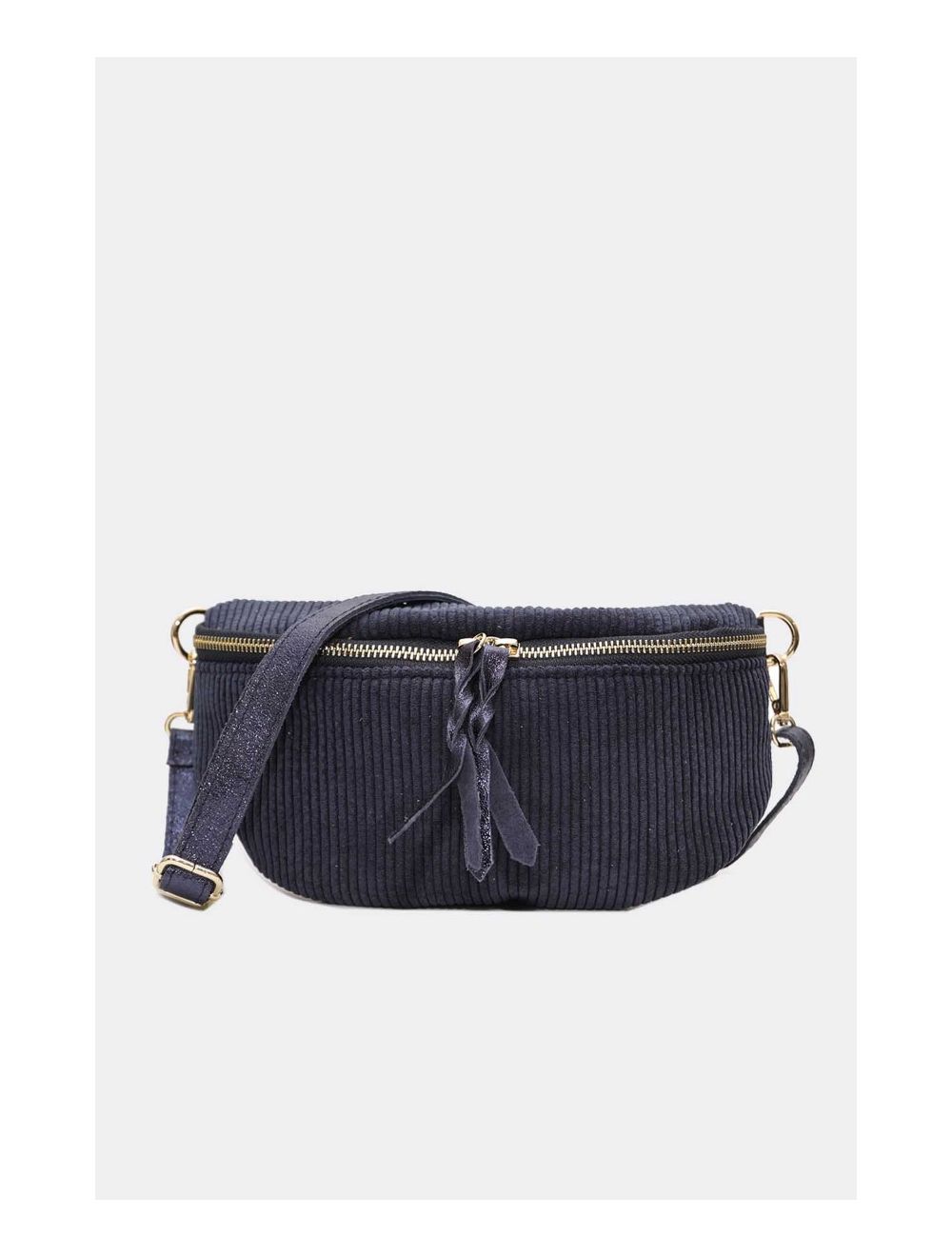 Tom&eva Sac Banane Textile Velours Garni Croûte Cuir Vachette Métallisé 4135 ROSA VELOURS-MARINE