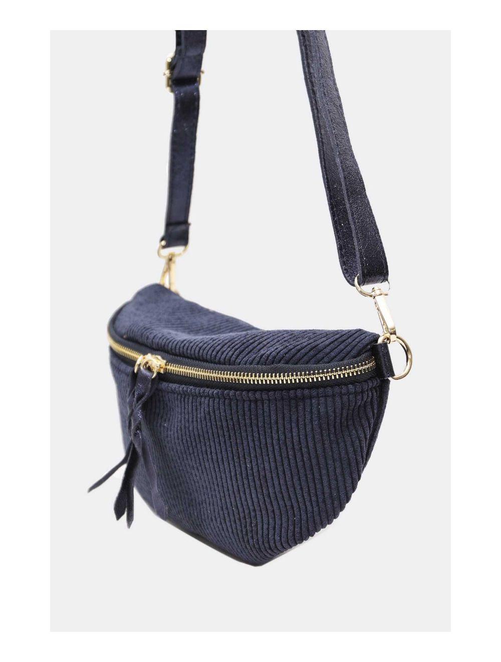 Tom&eva Sac Banane Textile Velours Garni Croûte Cuir Vachette Métallisé 4135 ROSA VELOURS-MARINE