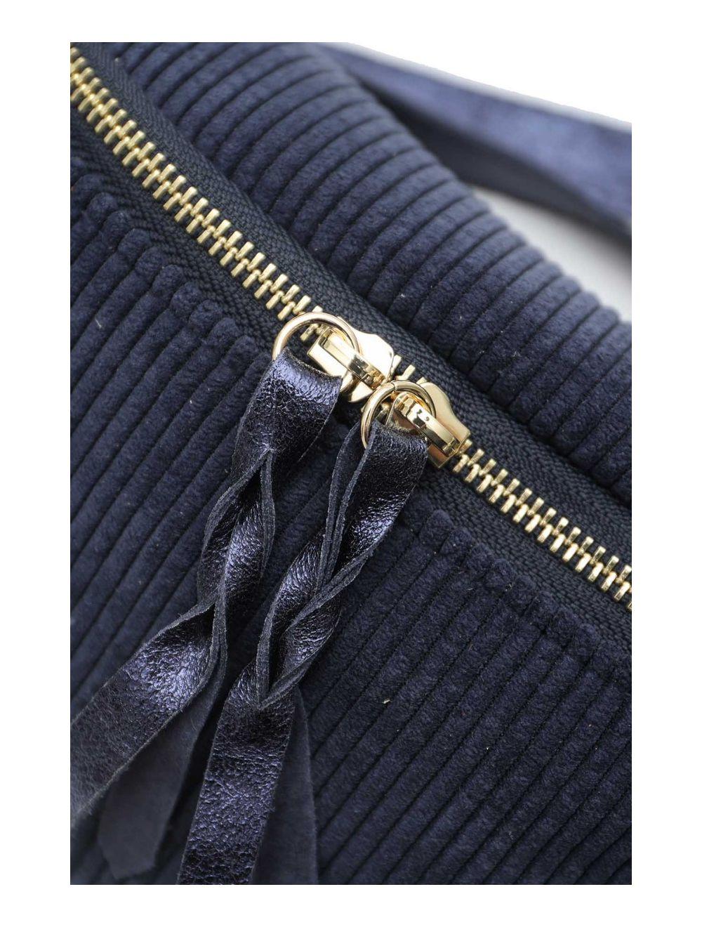 tom&eva Sac Banane Textile Velours Garni Croûte Cuir Vachette Métallisé 4135 ROSA VELOURS-MARINE