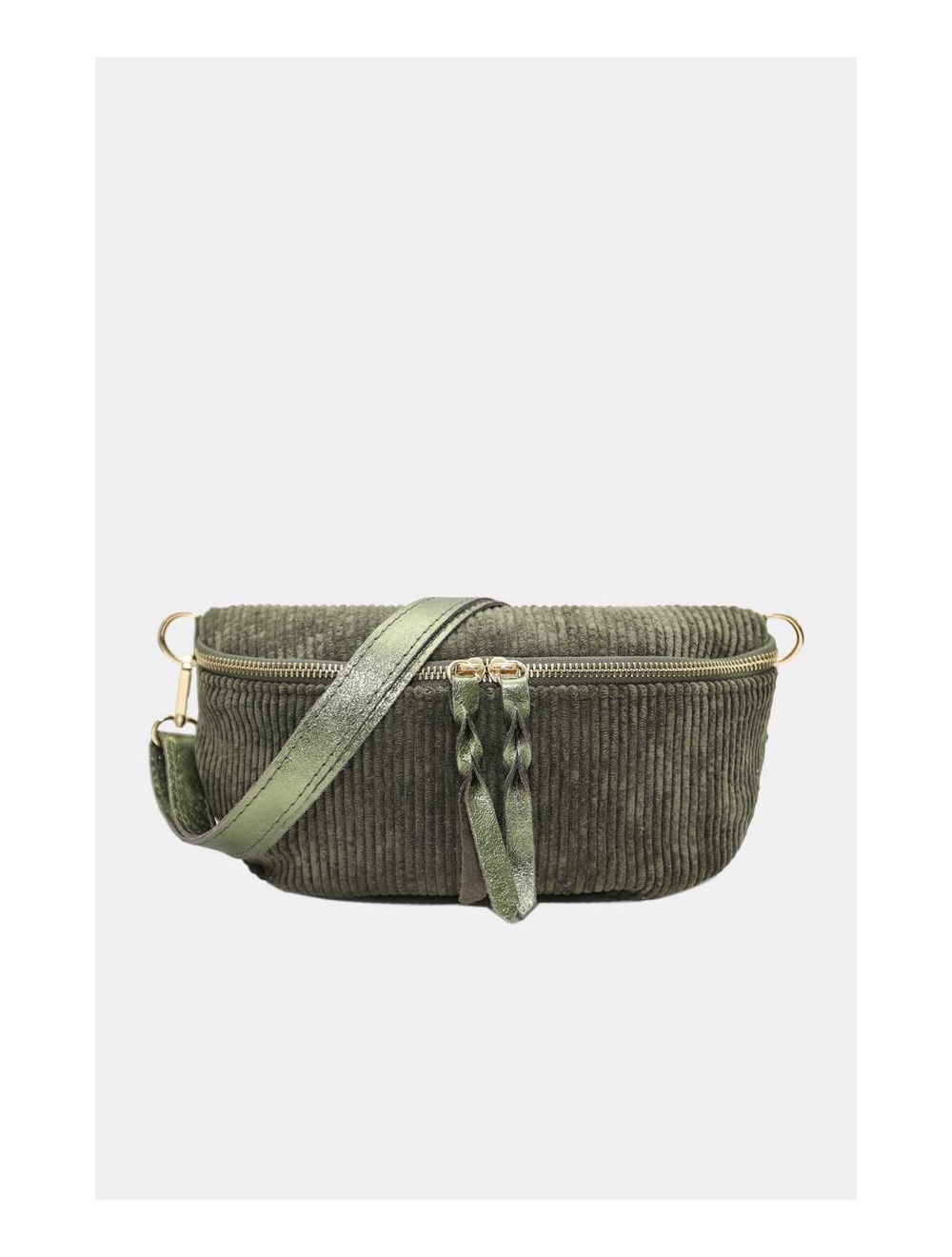 Tom&eva Sac Banane Textile Velours Garni Croûte Cuir Vachette Métallisé 4135 ROSA VELOURS-Kaki