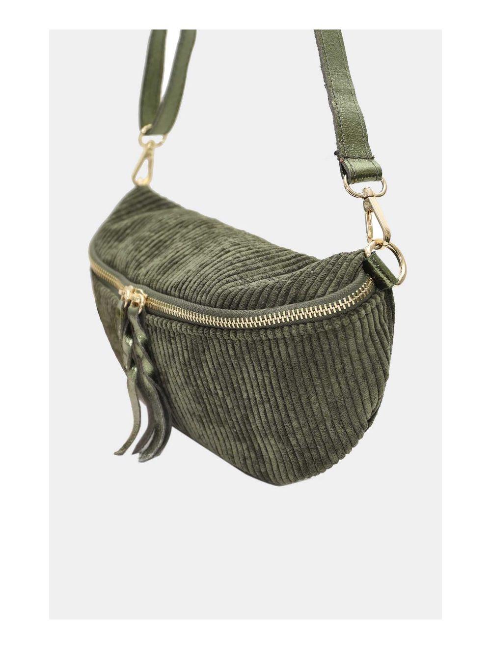 Tom&eva Sac Banane Textile Velours Garni Croûte Cuir Vachette Métallisé 4135 ROSA VELOURS-Kaki