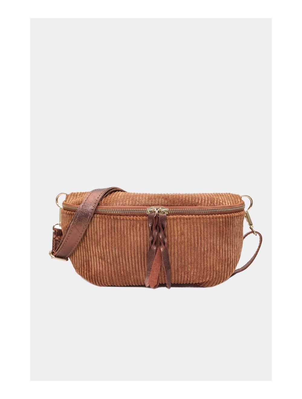 Tom&eva Sac Banane Textile Velours Garni Croûte Cuir Vachette Métallisé 4135 ROSA VELOURS-Camel