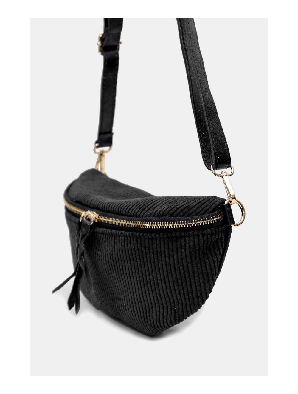 Tom&eva Sac Banane Textile Velours Garni Croûte Cuir Vachette Métallisé 4135 ROSA VELOURS-NOIR