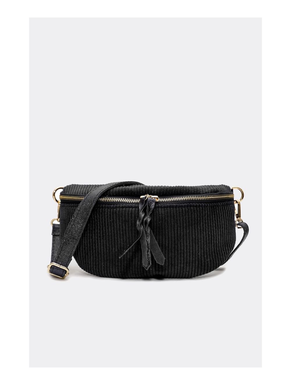 tom&eva Sac Banane Textile Velours Garni Croûte Cuir Vachette Métallisé 4135 ROSA VELOURS-NOIR