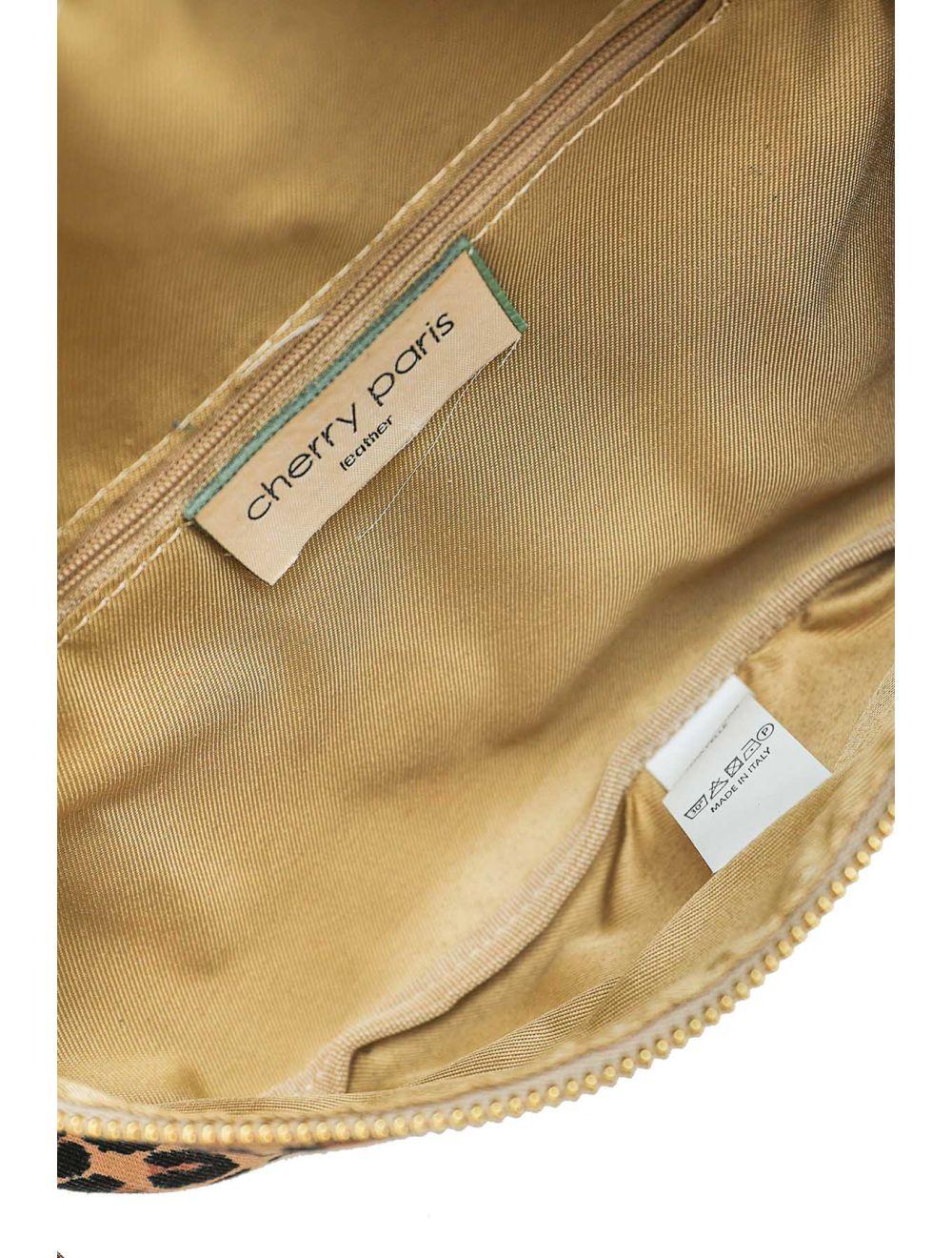 Tom&eva Sac Banane Textile Velours Garni Croûte Cuir Vachette Métallisé 4135B ROSA LEOPARD-TAUPE