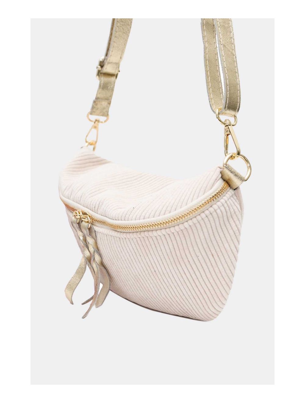 Tom&eva Sac Banane Textile Velours Garni Croûte Cuir Vachette Métallisé 4135 ROSA VELOURS-ECRU