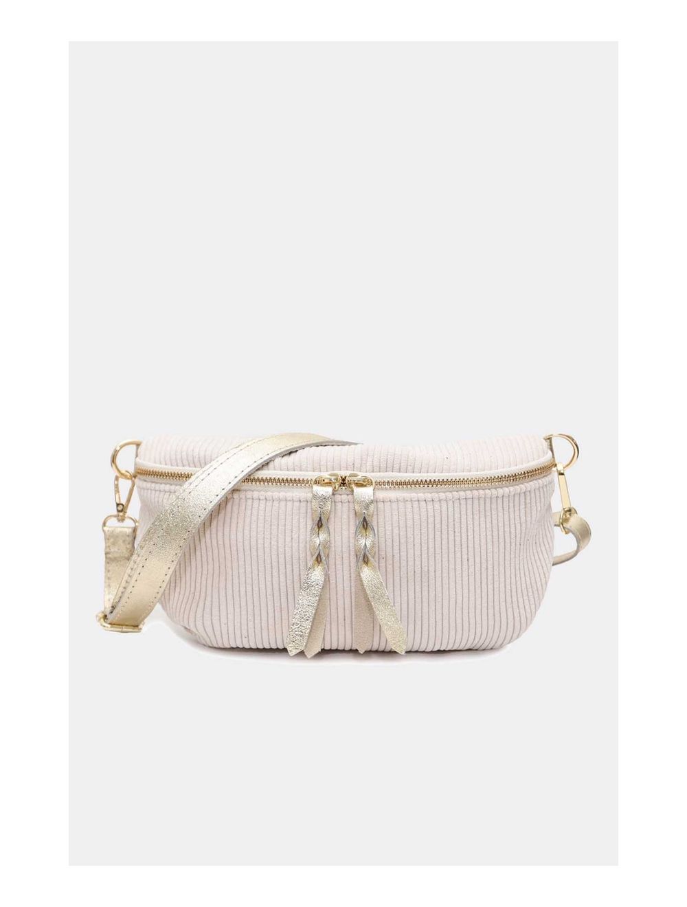 tom&eva Sac Banane Textile Velours Garni Croûte Cuir Vachette Métallisé 4135 ROSA VELOURS-ECRU