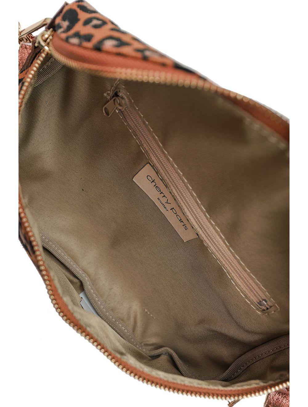 tom&eva Sac Banane Textile Velours Garni Croûte Cuir Vachette Métallisé 4135B ROSA LEOPARD-CAMEL