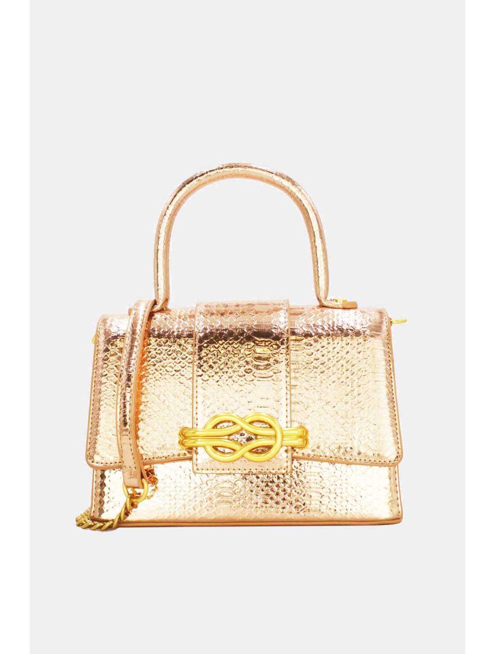 Tom&eva Sac Bandoulière Effet Serpent En Relief Et Chaîne Bronze-22P-5382A-Champagne