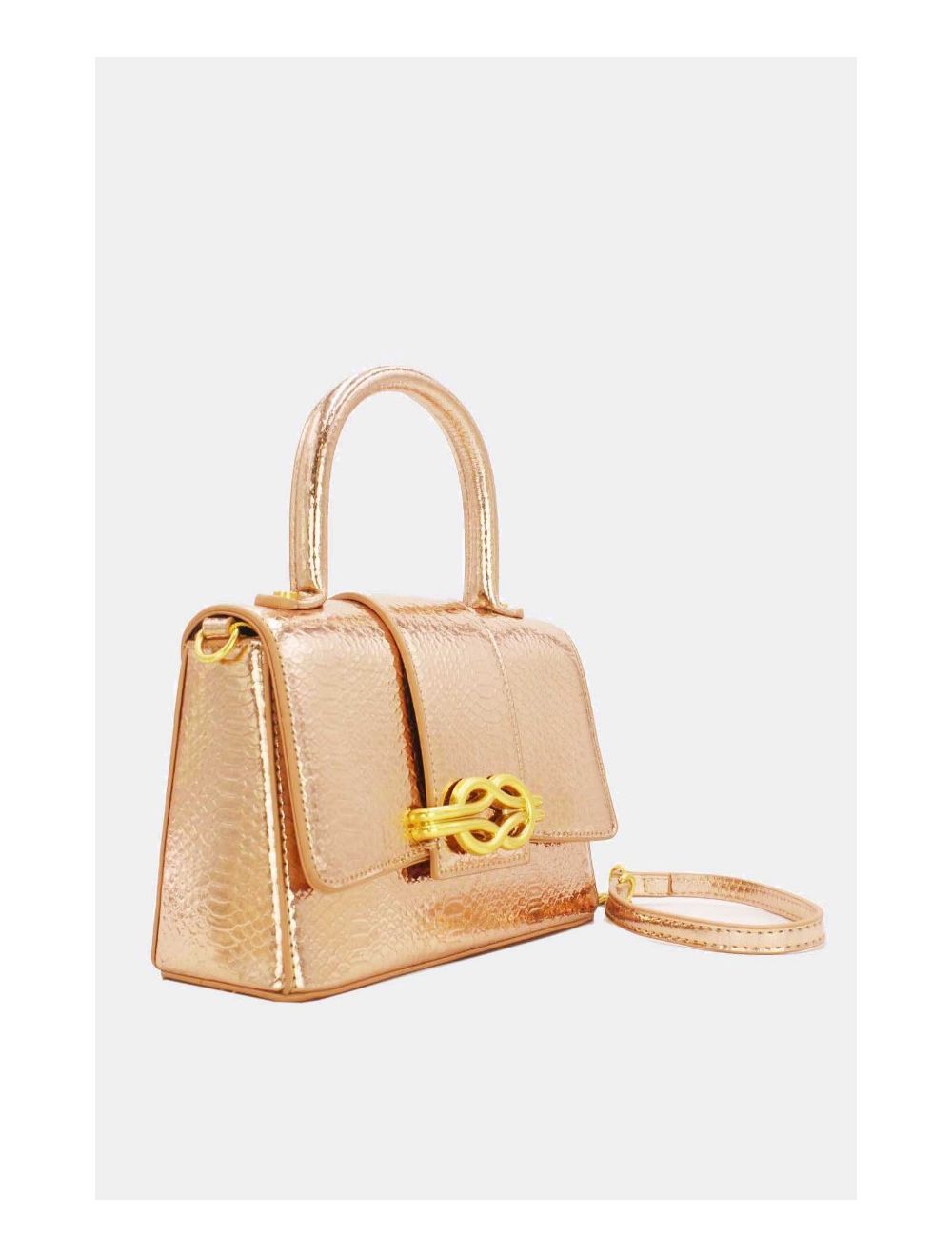 Tom&eva Sac Bandoulière Effet Serpent En Relief Et Chaîne Bronze-22P-5382A-Champagne