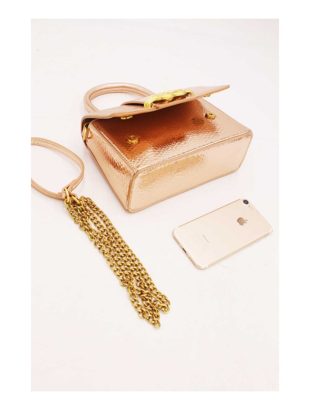 tom&eva Sac Bandoulière Effet Serpent En Relief et Chaîne Bronze-22P-5382A-Champagne