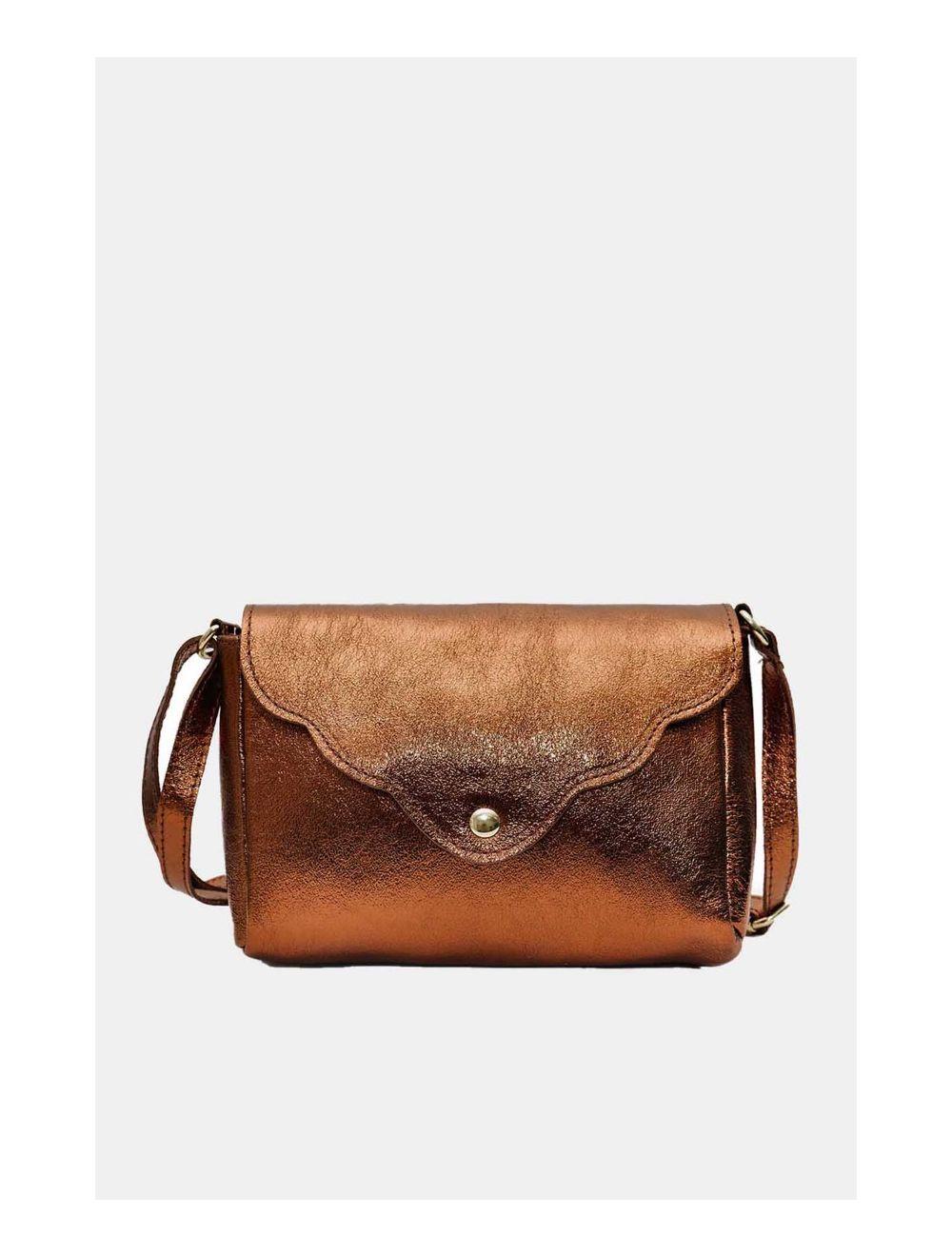 Tom&eva Sac Bandoulière En Croûte De Cuir Vachette Métalisé 4136 AMBRINE-BRONZE