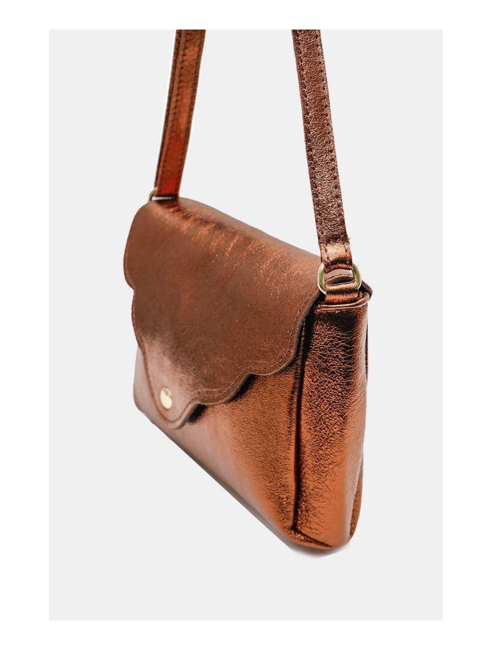 Tom&eva Sac Bandoulière En Croûte De Cuir Vachette Métalisé 4136 AMBRINE-BRONZE