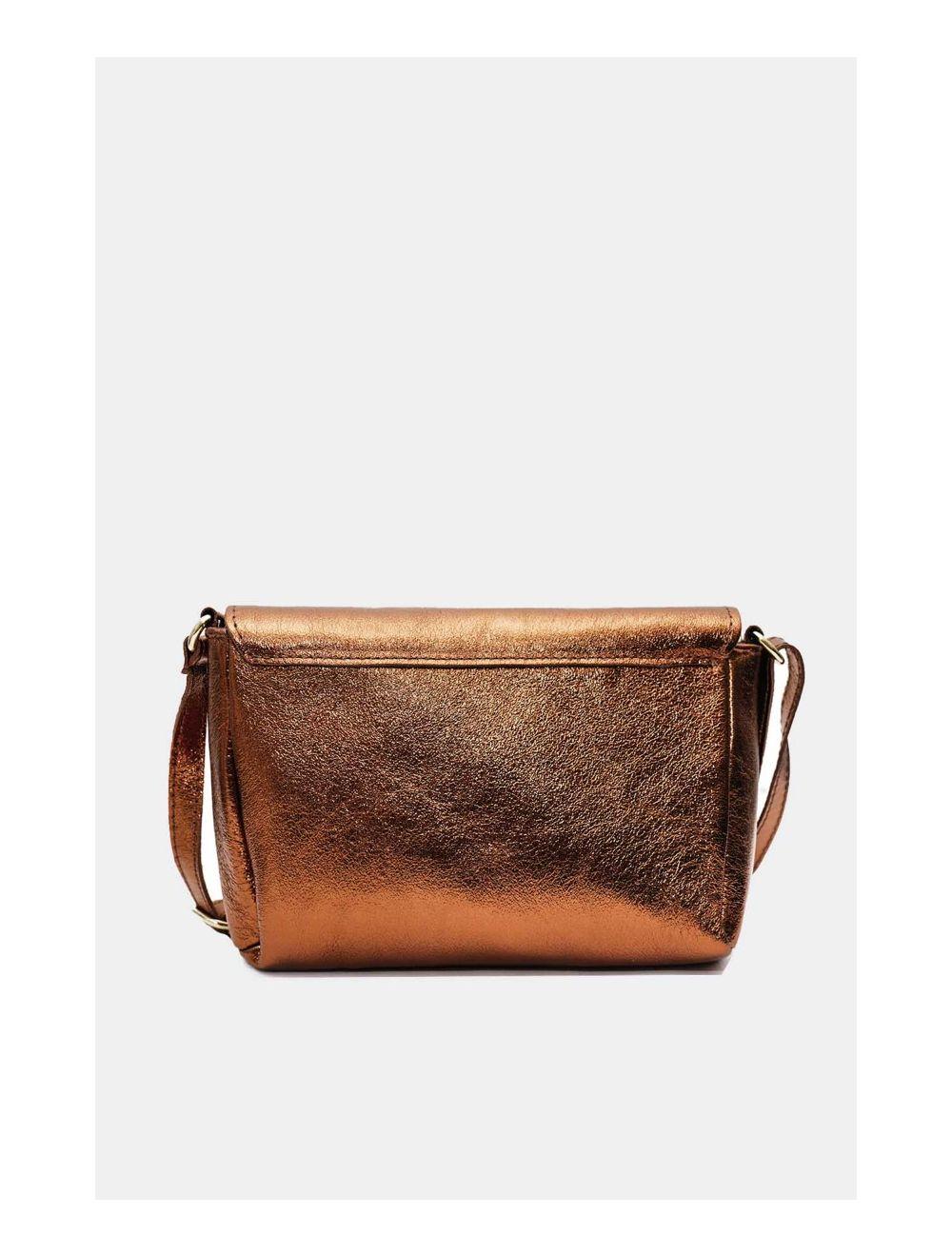 Tom&eva Sac Bandoulière En Croûte De Cuir Vachette Métalisé 4136 AMBRINE-BRONZE