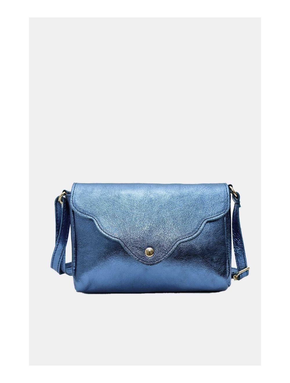 Tom&eva Sac Bandoulière En Croûte De Cuir Vachette Métalisé 4136 AMBRINE-BLEU METAL