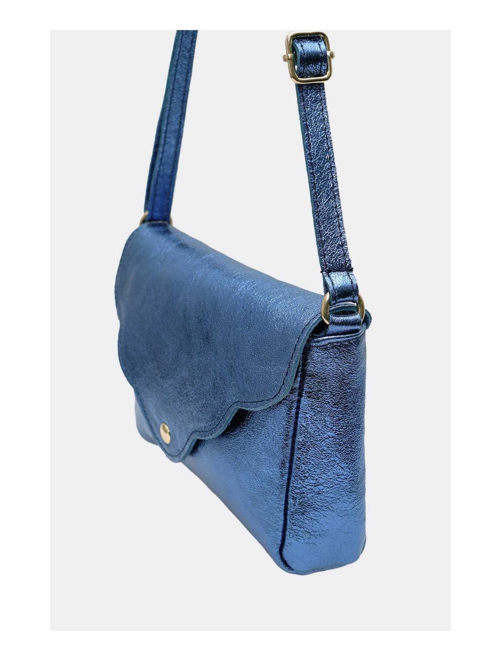 Tom&eva Sac Bandoulière En Croûte De Cuir Vachette Métalisé 4136 AMBRINE-BLEU METAL