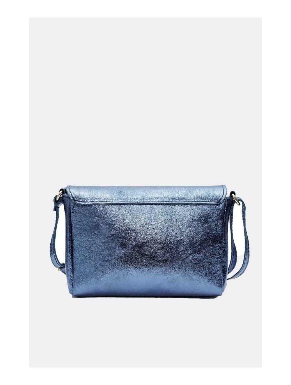 Tom&eva Sac Bandoulière En Croûte De Cuir Vachette Métalisé 4136 AMBRINE-BLEU METAL