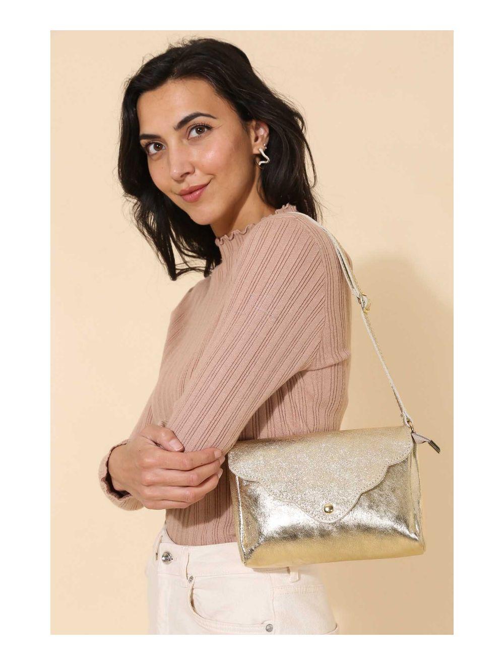 Tom&eva Sac Bandoulière En Croûte De Cuir Vachette Métalisé 4136 AMBRINE-DORE