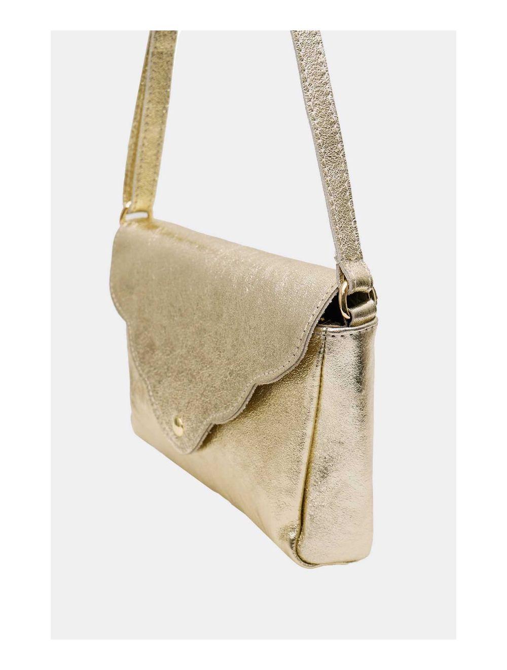 Tom&eva Sac Bandoulière En Croûte De Cuir Vachette Métalisé 4136 AMBRINE-DORE