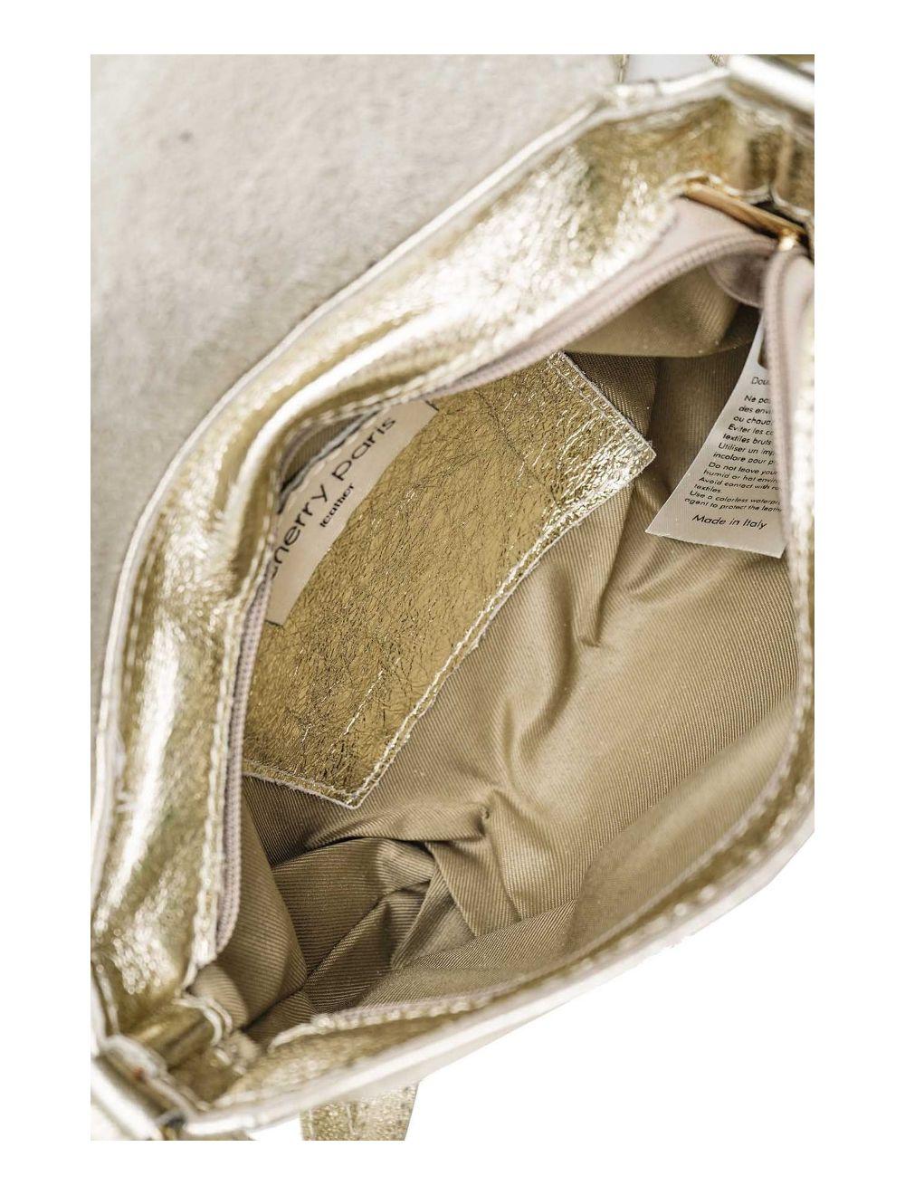 tom&eva Sac Bandoulière en Croûte de Cuir Vachette Métalisé 4136 AMBRINE-DORE