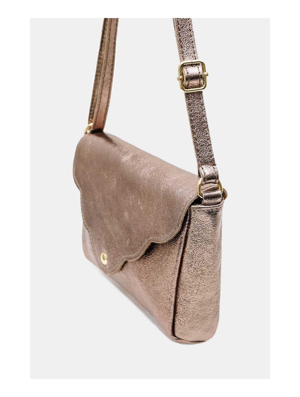 Tom&eva Sac Bandoulière En Croûte De Cuir Vachette Métalisé 4136 AMBRINE-ETAIN