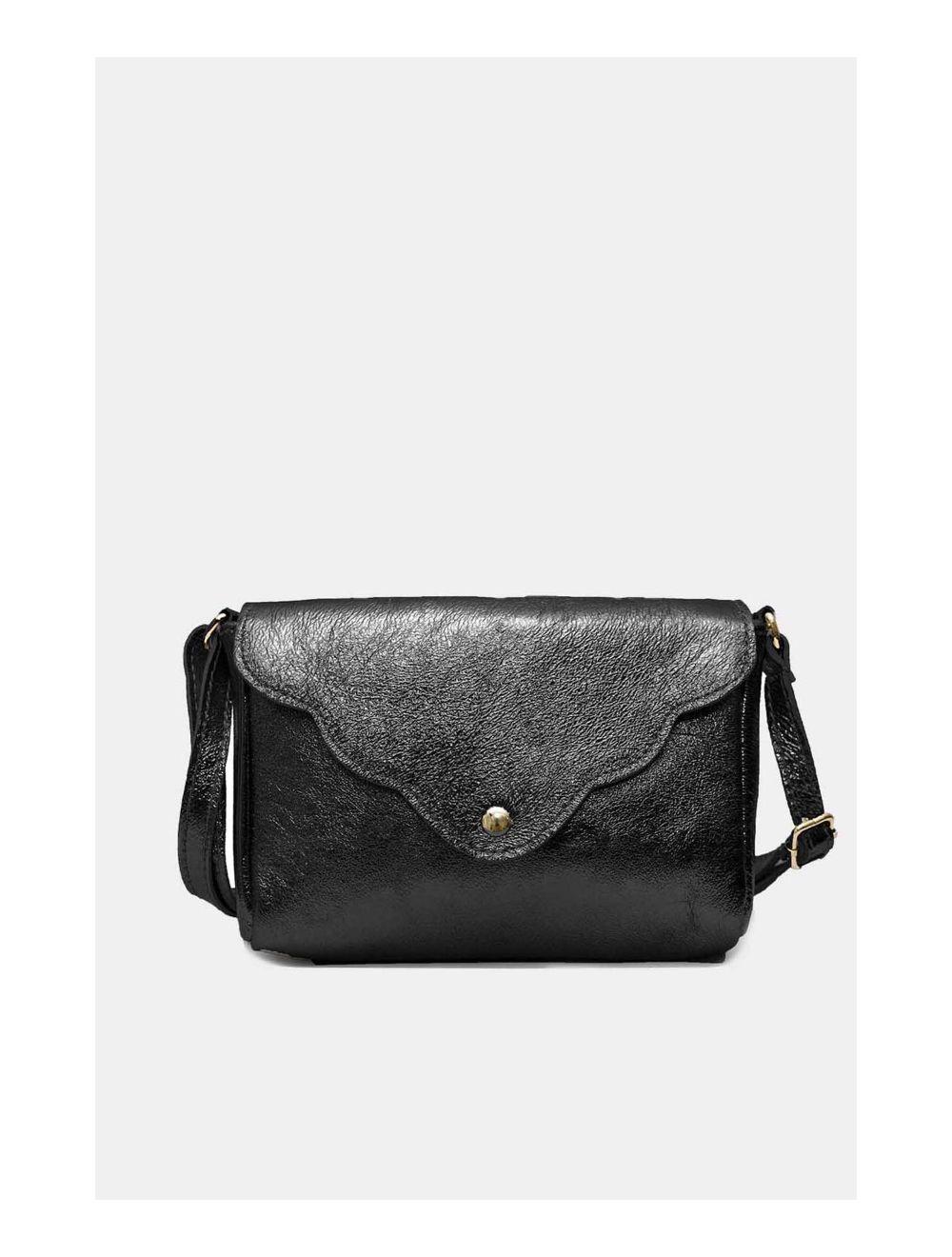 Tom&eva Sac Bandoulière En Croûte De Cuir Vachette Métalisé 4136 AMBRINE-NOIR METAL
