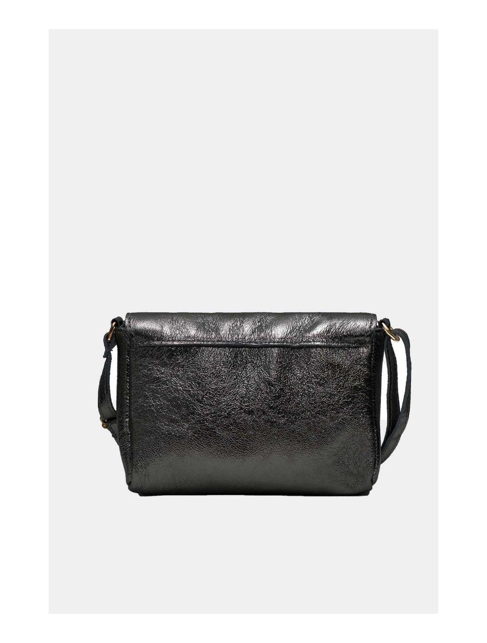 Tom&eva Sac Bandoulière En Croûte De Cuir Vachette Métalisé 4136 AMBRINE-NOIR METAL