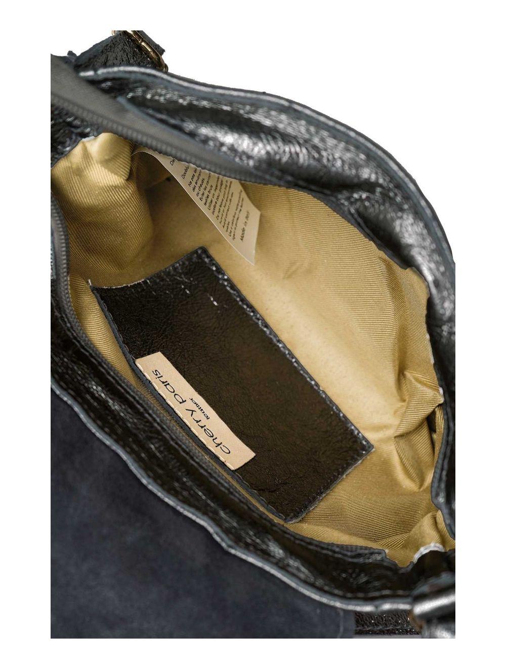 tom&eva Sac Bandoulière en Croûte de Cuir Vachette Métalisé 4136 AMBRINE-NOIR METAL
