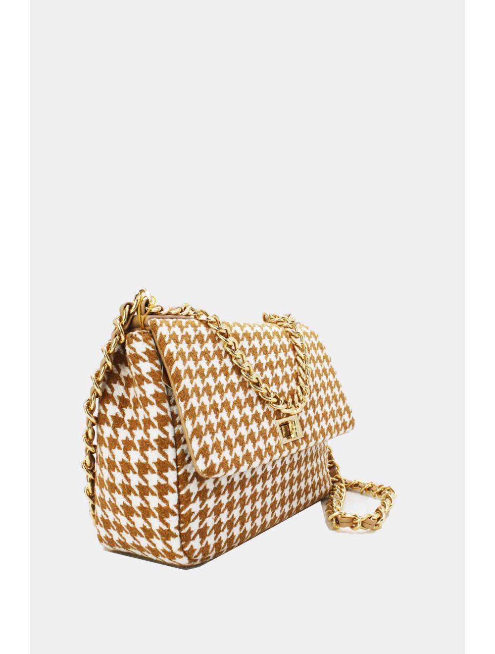 Tom&eva Sac Bandoulière En Tweed Pied-de-poule-21P-5288-Abricot