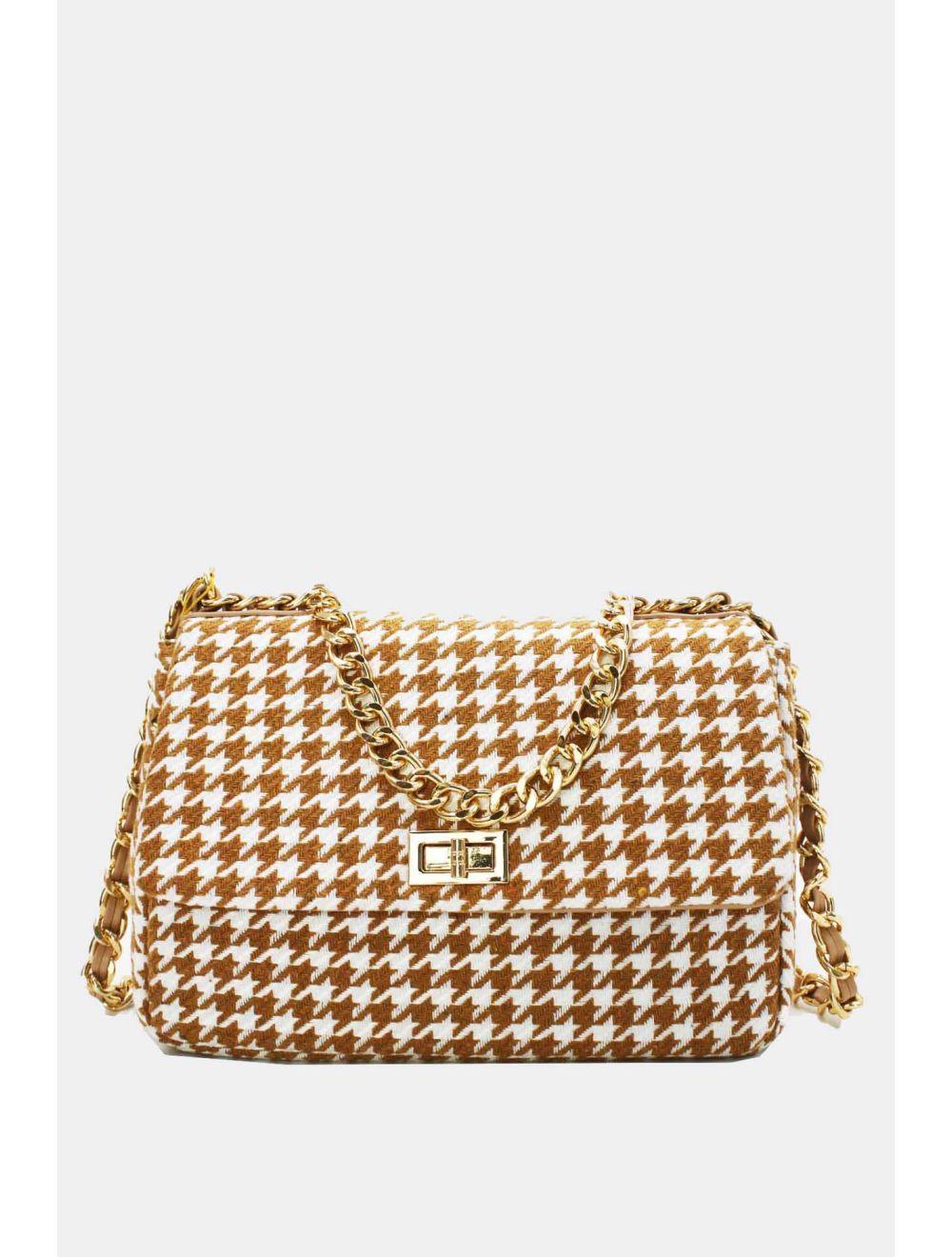 tom&eva Sac Bandoulière En Tweed Pied-de-poule-21P-5288-Abricot