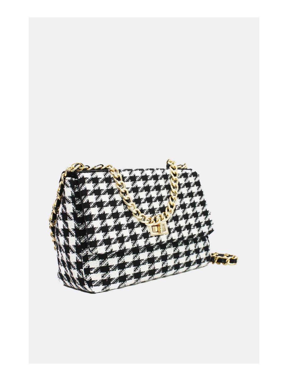 Tom&eva Sac Bandoulière En Tweed Pied-de-poule-21P-5288M-Black/White