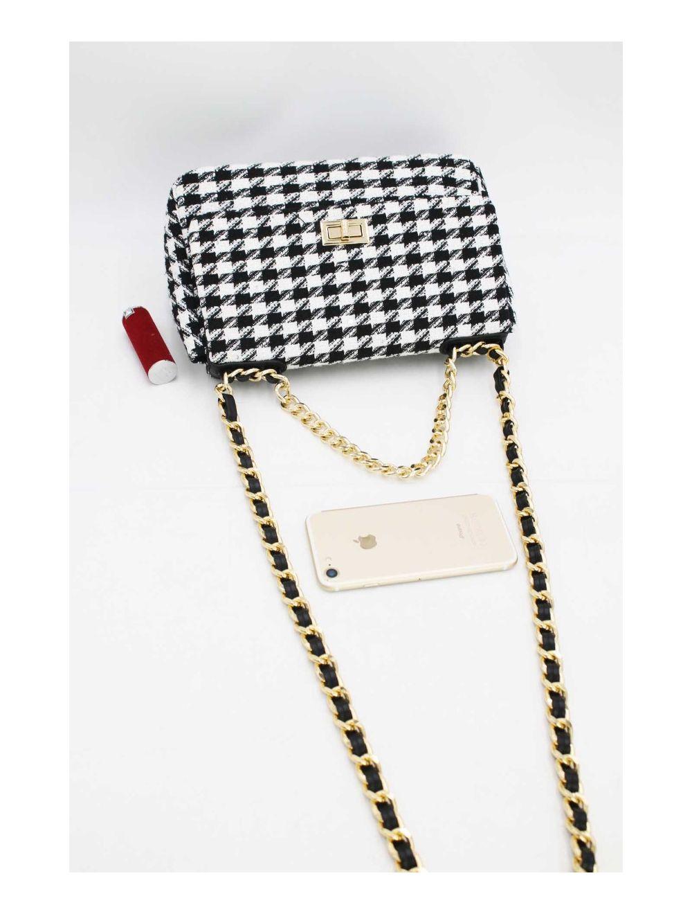 Tom&eva Sac Bandoulière En Tweed Pied-de-poule-21P-5288M-Black/White