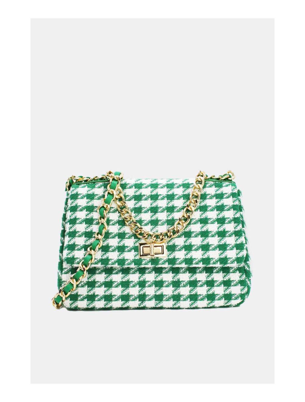 Tom&eva Sac Bandoulière En Tweed Pied-de-poule-21P-5288M-L.Green
