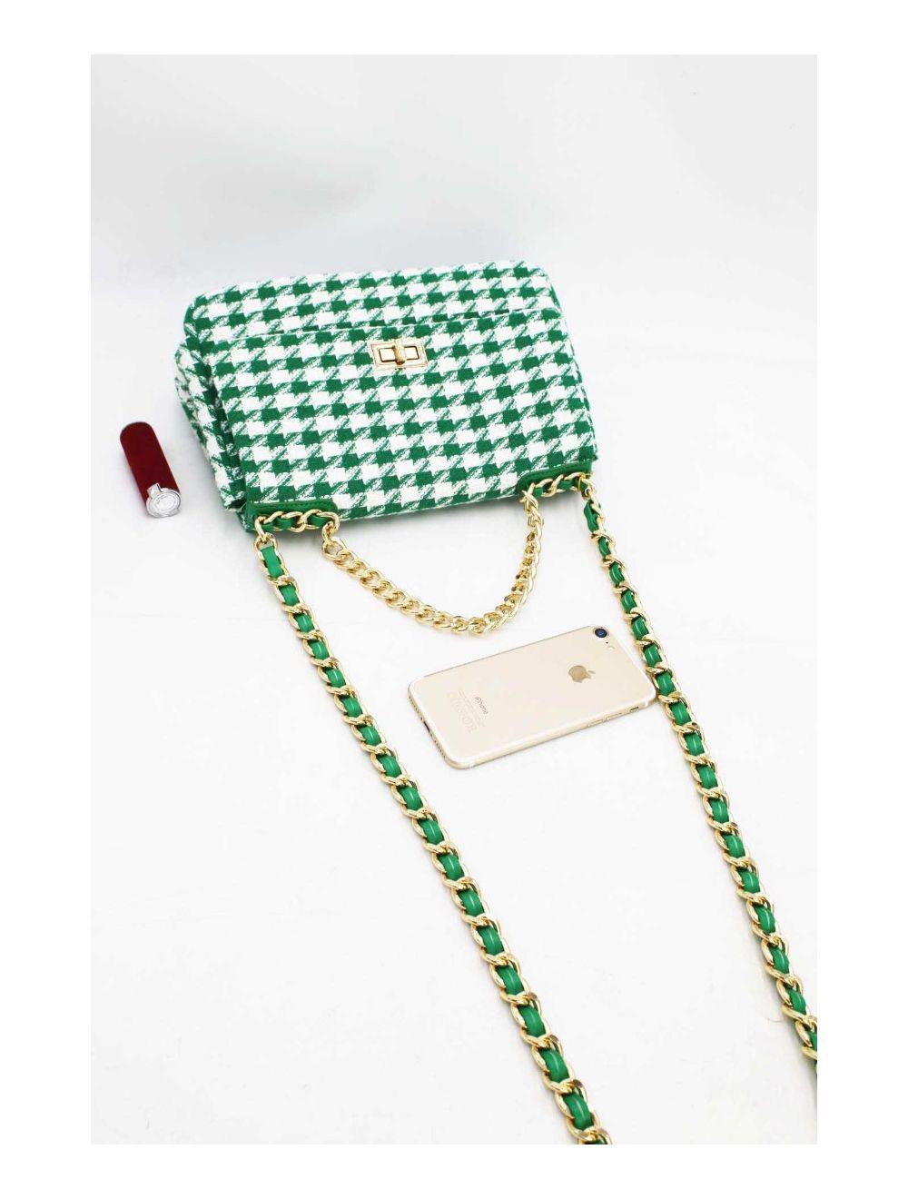 tom&eva Sac Bandoulière En Tweed Pied-de-poule-21P-5288M-L.Green