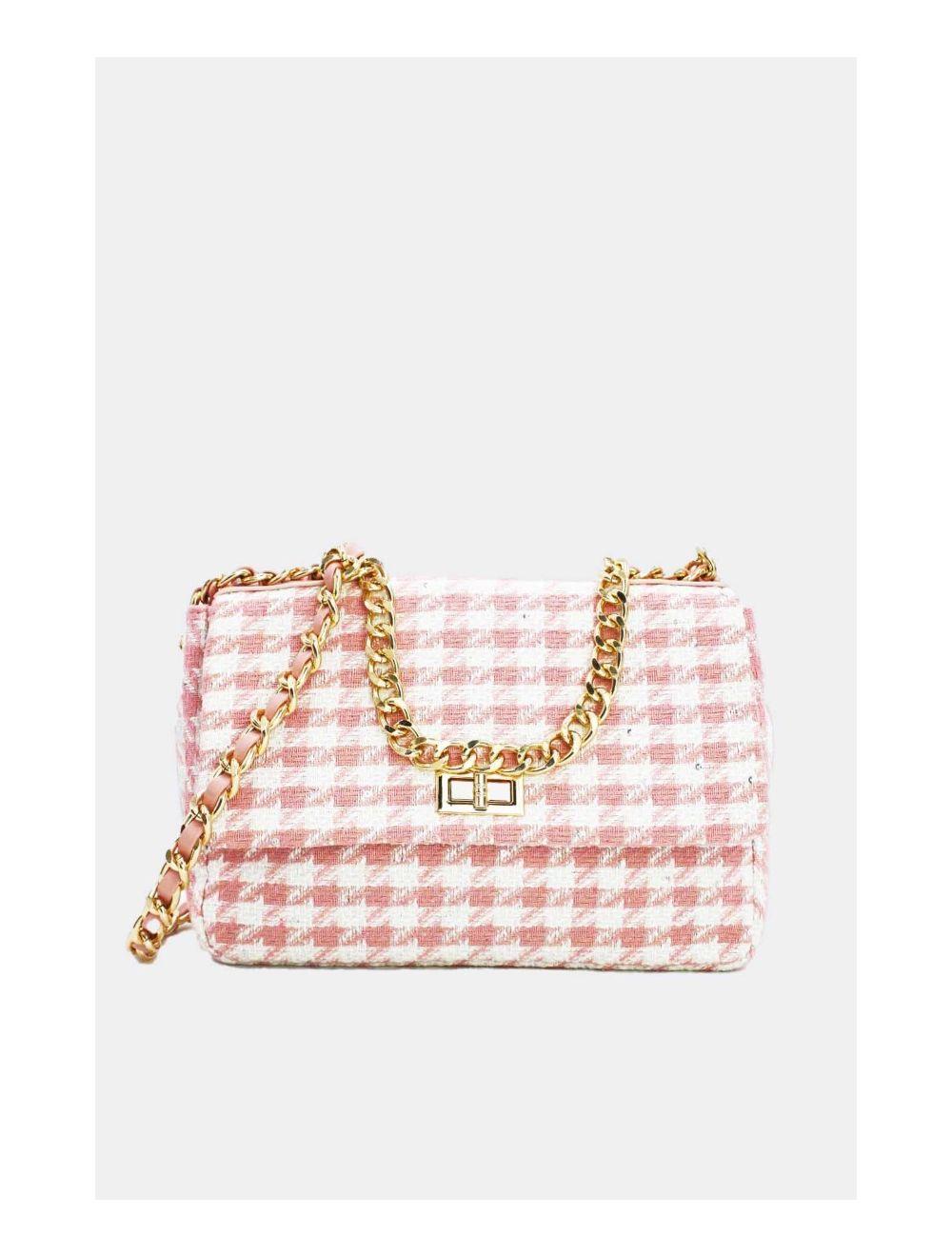 Tom&eva Sac Bandoulière En Tweed Pied-de-poule-21P-5288M-Pink