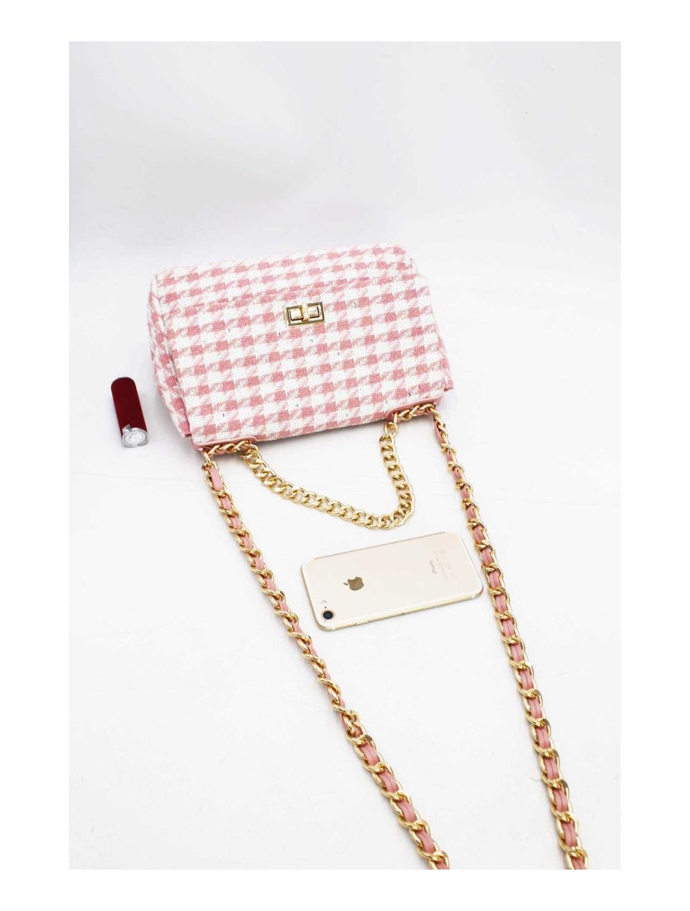 tom&eva Sac Bandoulière En Tweed Pied-de-poule-21P-5288M-Pink