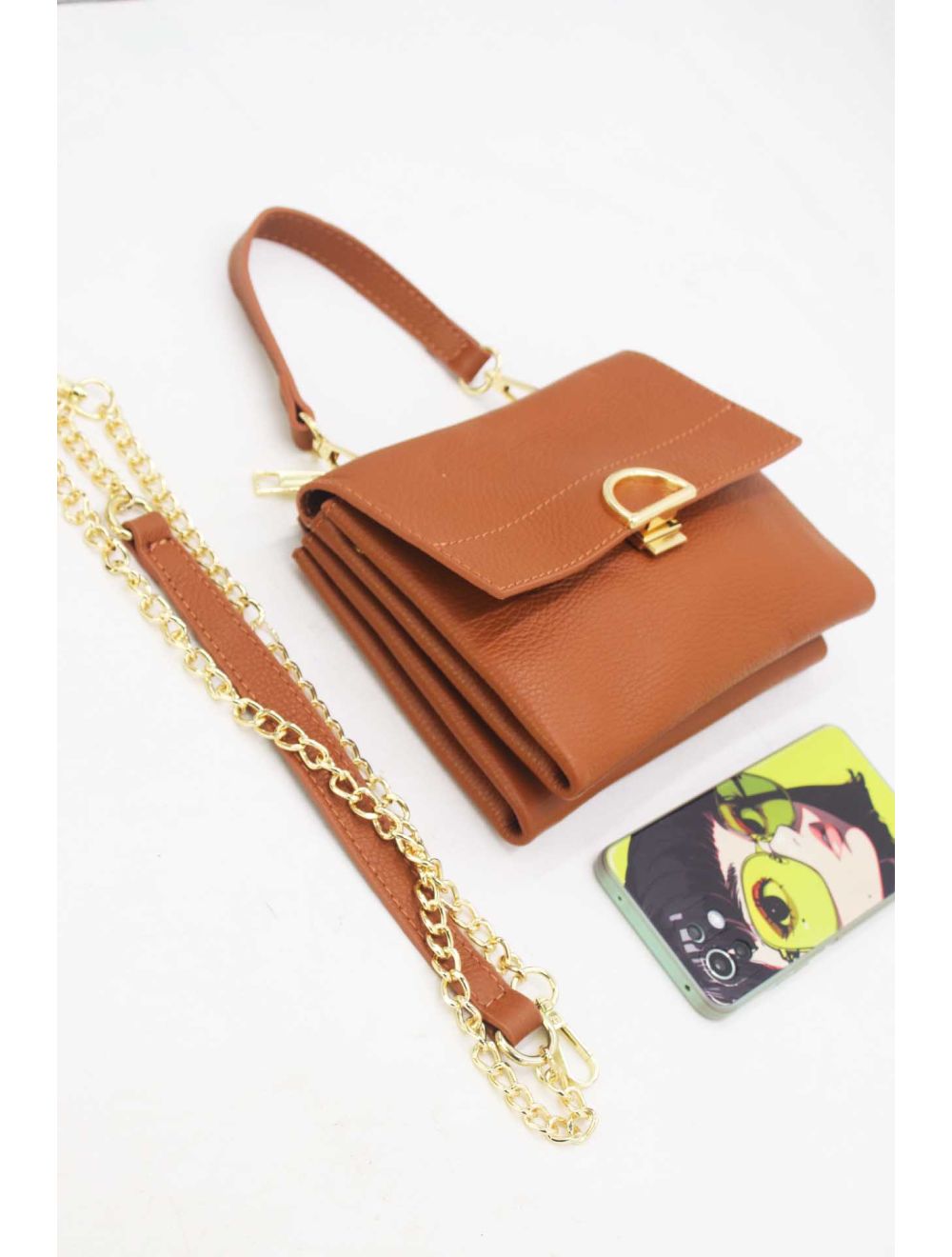 tom&eva Sac Besace Croûte Cuir de Vachette Grainée 24C-911-Camel
