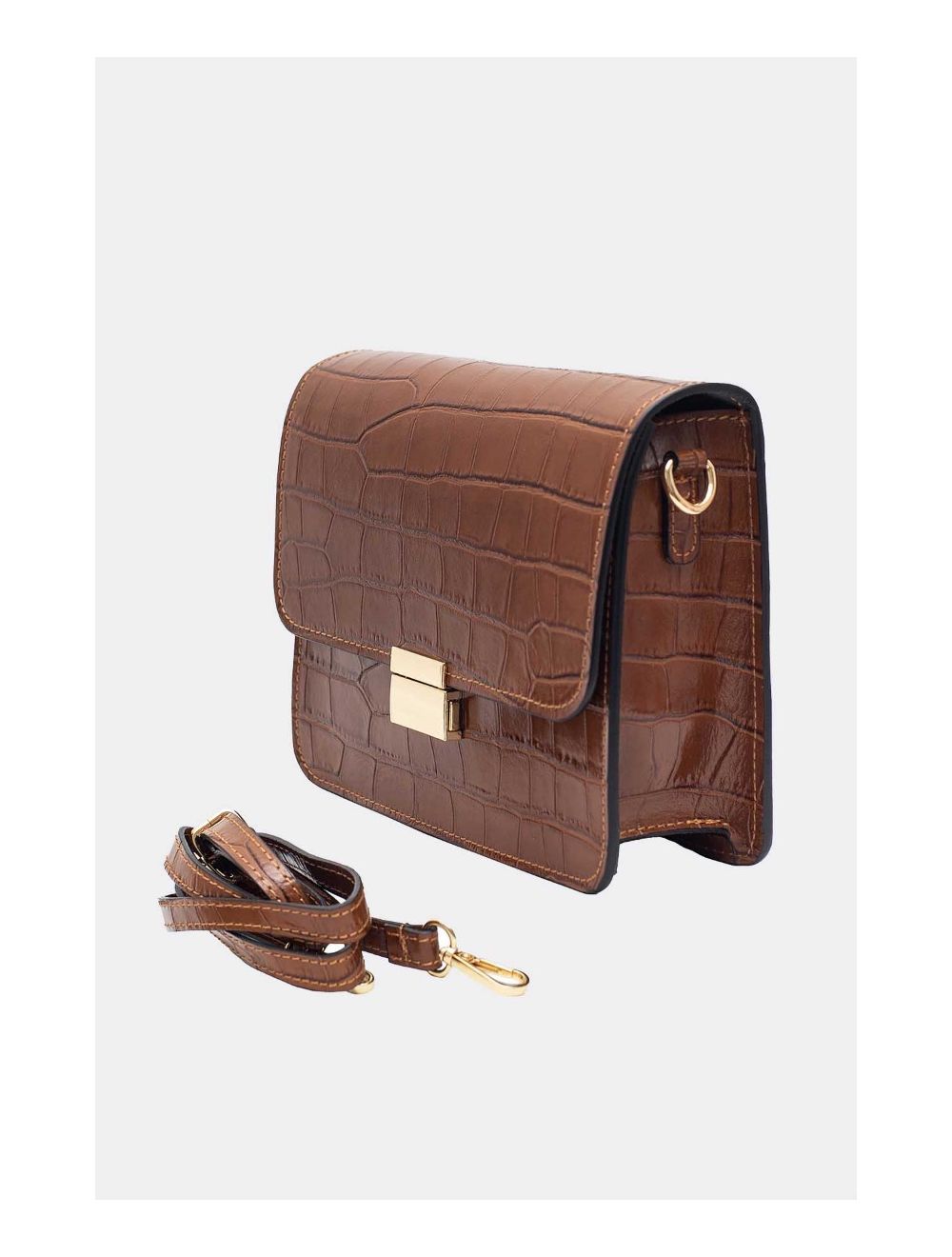 Tom&eva Sac Besace Croûte Cuir De Vachette Motif Croco 4074 MILENA CROCO-Camel