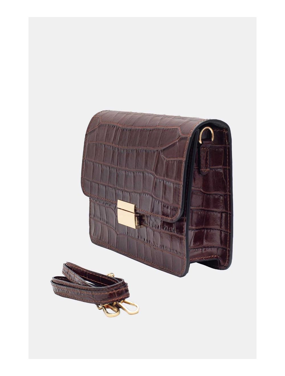 Tom&eva Sac Besace Croûte Cuir De Vachette Motif Croco 4074 MILENA CROCO-Marron