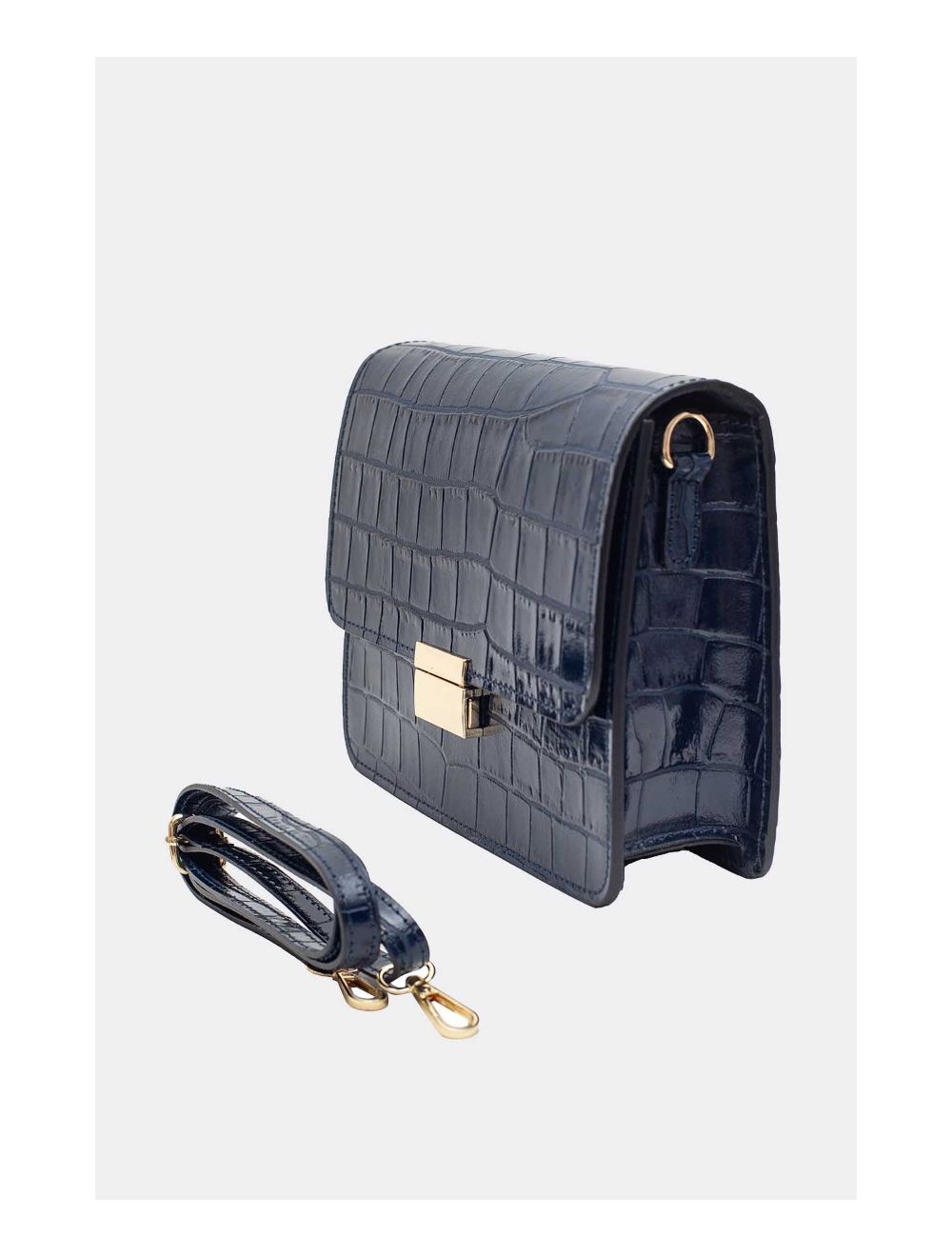 Tom&eva Sac Besace Croûte Cuir De Vachette Motif Croco 4074 MILENA CROCO-Marine