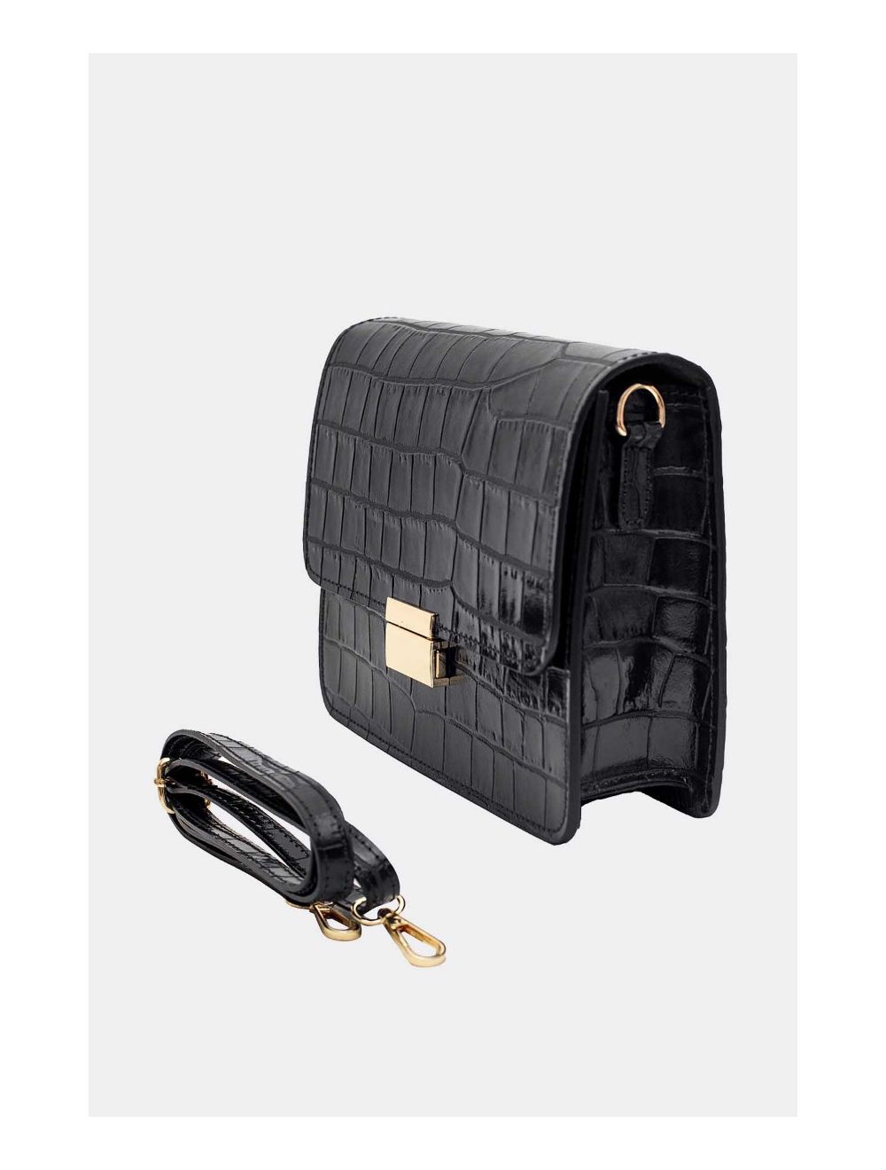 Tom&eva Sac Besace Croûte Cuir De Vachette Motif Croco 4074 MILENA CROCO-Noir