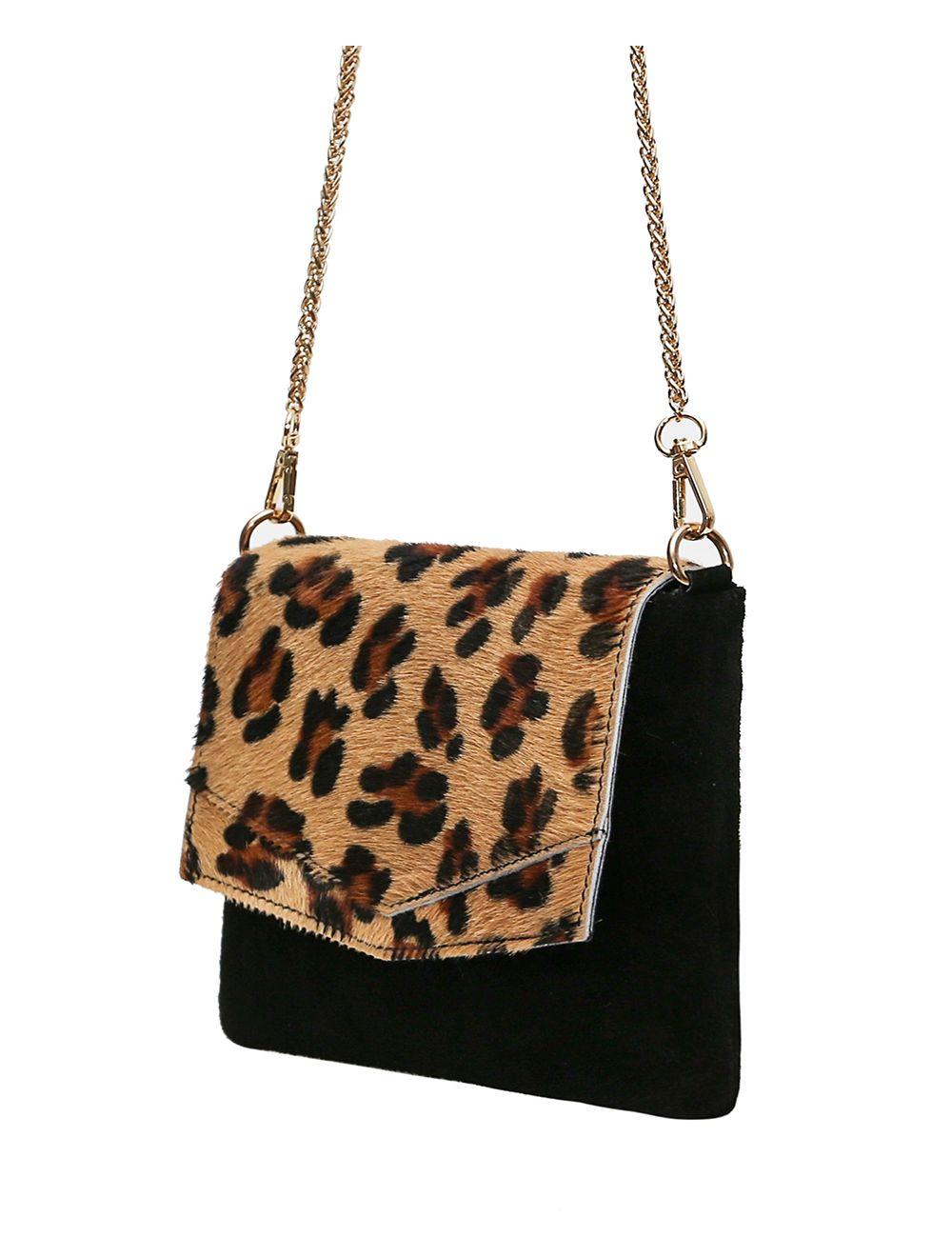 Tom&eva Sac Besace En Fourrure & Croûte De Cuir Vachette Suède-NINE 4019-GRAND LEOPARD