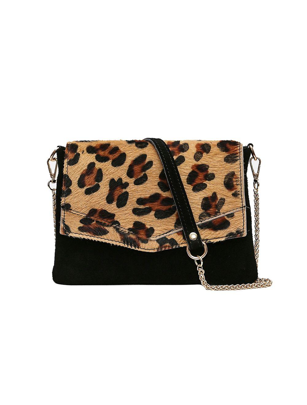 tom&eva Sac Besace en Fourrure & Croûte de Cuir Vachette Suède-NINE 4019-GRAND LEOPARD