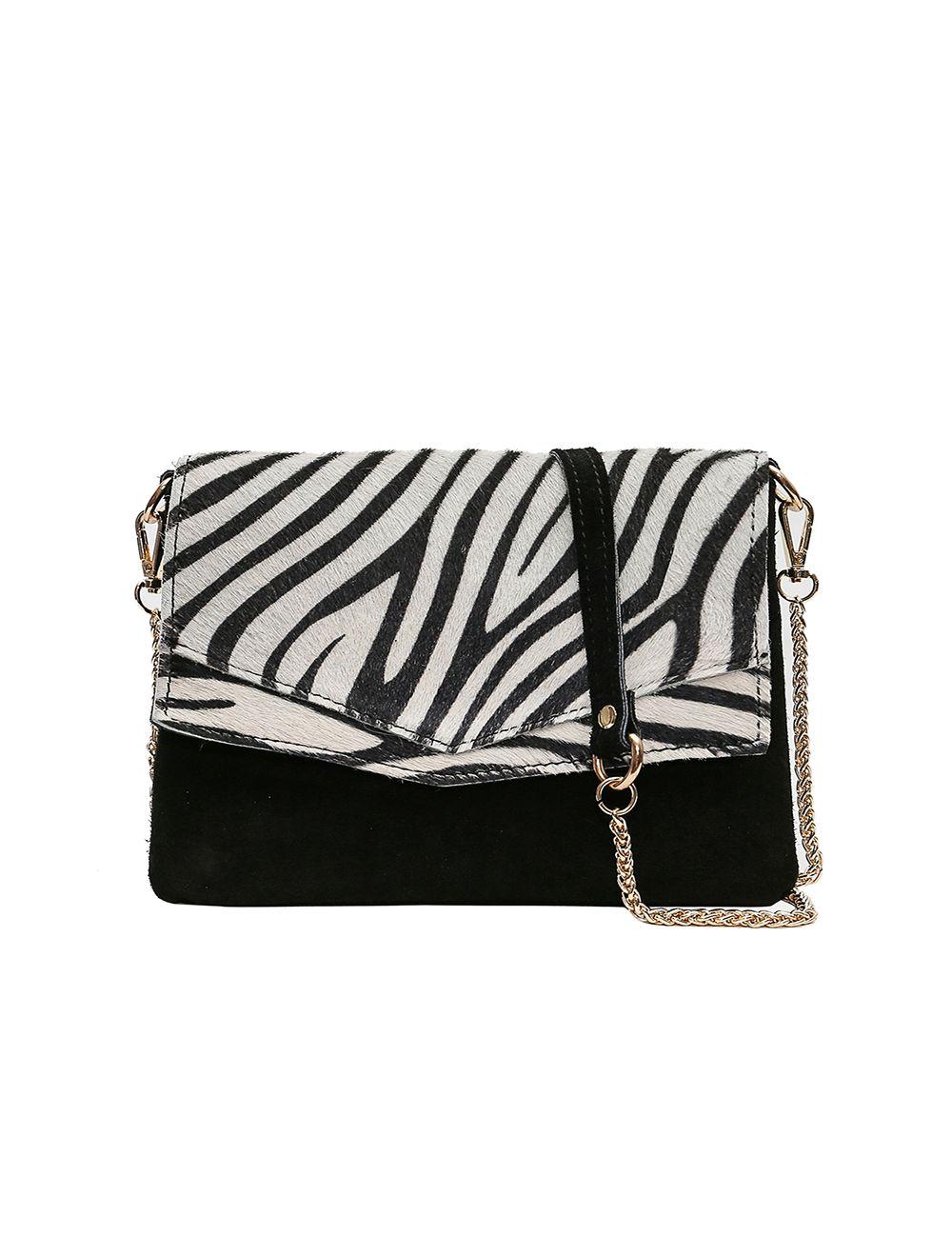 tom&eva Sac Besace en Fourrure & Croûte de Cuir Vachette Suède-NINE 4019-ZEBRE