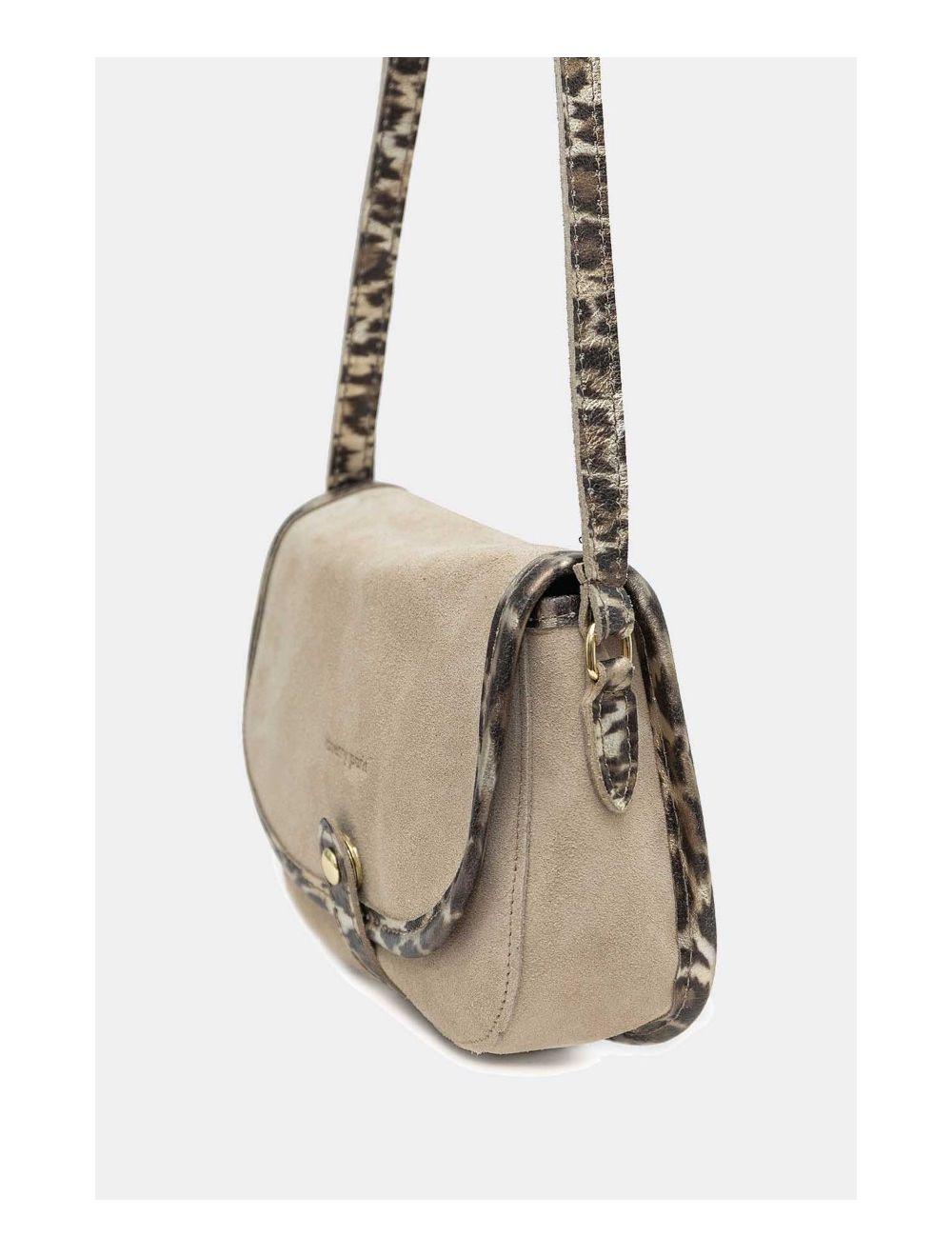 Tom&eva Sac Besace Porté Croisé En Croûte Cuir Vachette 4163 MEISSA SUEDE-Beige