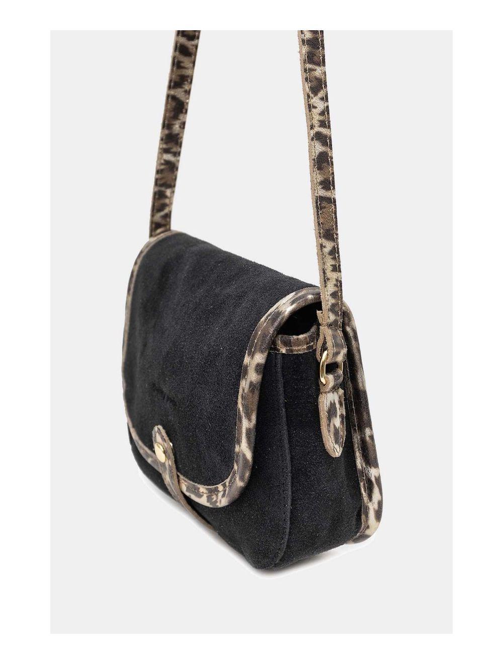 Tom&eva Sac Besace Porté Croisé En Croûte Cuir Vachette 4163 MEISSA SUEDE-Noir