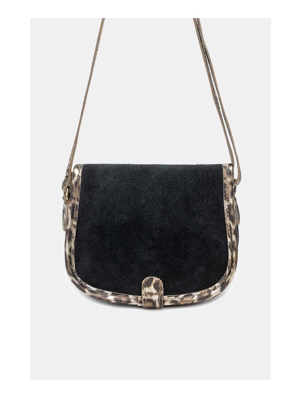 Tom&eva Sac Besace Porté Croisé En Croûte Cuir Vachette 4163 MEISSA SUEDE-Noir
